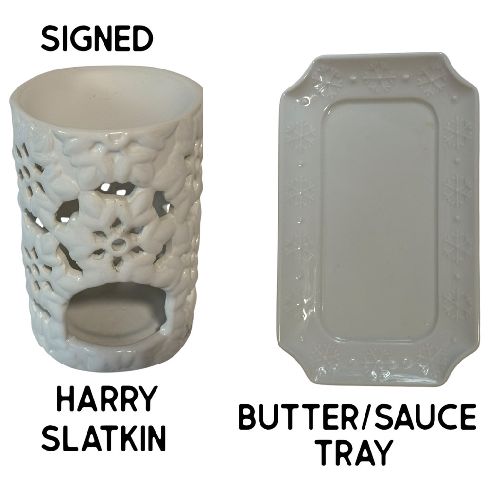 Harry Slatkin Fragrance Oil Warmer White Snowflake signed 2011 Butter/Sauce Tray